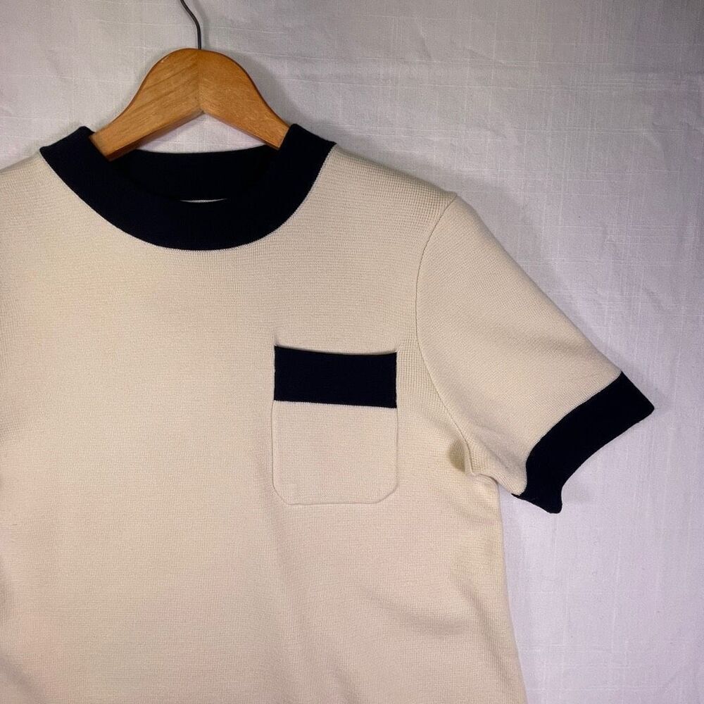 Tuckernuck Cream Blue Colorblock Short Sleeve Merritt Knit Mini Dress Medium - Picture 2 of 8